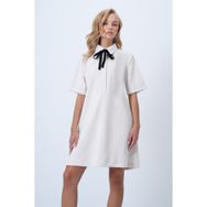 Trend Alaçatı Stili ALC-X14536 Ekru Polo Yaka Yarım Pat Düğmeli Dokulu Kadife Mini Elbise