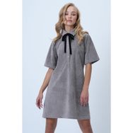 Trend Alaçatı Stili ALC-X14536 Vizon Polo Yaka Yarım Pat Düğmeli Dokulu Kadife Mini Elbise