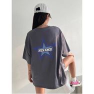 Trendseninle Advance Baskılı Füme Bisiklet Yaka Oversize Kadın T-shirt