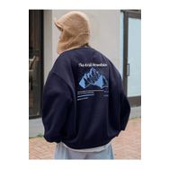 Trendseninle Arid Mountain Baskılı Lacivert Oversize Kadın Sweatshirt
