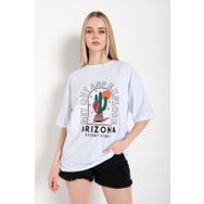 Trendseninle Arizona Baskılı Beyaz Oversize Kadın T-shirt