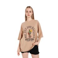 Trendseninle Arizona Baskılı Camel Oversize Kadın T-shirt
