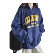 Trendseninle Arlington Baskılı Lacivert Oversize Kapüşonlu Kadın Sweatshirt