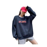 Trendseninle Atlanta Baskılı Lacivert Oversize Kadın Sweatshirt