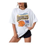 Trendseninle Basketball Tournament Baskılı Beyaz Oversize Kadın T-shirt