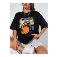 Trendseninle Basketball Tournament Baskılı Siyah Oversize Kadın T-shirt