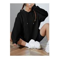 Trendseninle Baskısız Siyah Kapüşonlu Hoodie Kadın Sweatshirt