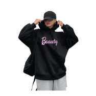 Trendseninle Beauty Baskılı Siyah Kapüşonlu Kadın Sweatshirt