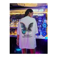 Trendseninle Butterfly Beyaz Ön Arka Baskılı Oversize Kadın T-shirt