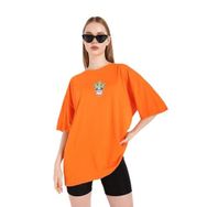Trendseninle Cactus Logo Baskılı Açık Turuncu Oversize Kadın T-shirt