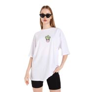 Trendseninle Cactus Logo Baskılı Beyaz Oversize Kadın T-shirt