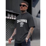 Trendseninle California United State 91 Baskılı Füme Oversize Erkek T-shirt