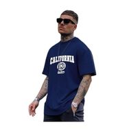 Trendseninle California United State 91 Baskılı Lacivert Oversize Erkek T-shirt
