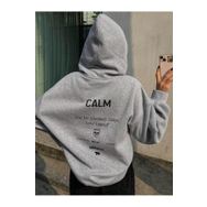 Trendseninle Calm Growth Baskılı Gri Oversize Kapüşonlu Kadın Sweatshirt