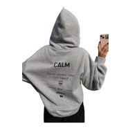 Trendseninle Calm Growth Baskılı Gri Oversize Kapüşonlu Kadın Sweatshirt