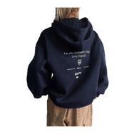 Trendseninle Calm Growth Baskılı Lacivert Oversize Kapüşonlu Kadın Sweatshirt