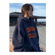 Trendseninle Chakms College Baskılı Lacivert Kapüşonlu Kadın Sweatshirt