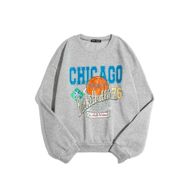 Trendseninle Chicago 76 Baskılı Koyu Gri Oversize Kadın Sweatshirt