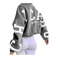 Trendseninle Chicago Baskılı Füme Kolları Bisiklet Yaka Oversize Kadın Sweatshirt