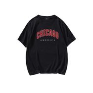Trendseninle Chicago Siyah Oversize Erkek T-shirt