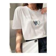 Trendseninle Çift Heart Baskılı Beyaz Oversize Kadın T-shirt