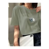 Trendseninle Çift Heart Baskılı Çağla Yeşili Oversize Kadın T-shirt