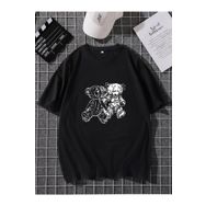 Trendseninle Çizgili Ayı Baskılı Siyah Oversize Erkek T-shirt