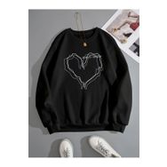 Trendseninle Çizgili Kalp Baskılı Siyah Oversize Kadın Sweatshirt