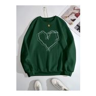 Trendseninle Çizgili Kalp Baskılı Yeşil Oversize Kadın Sweatshirt