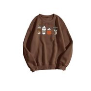 Trendseninle Coffee Baskılı Kahve Sarı Oversize Kadın Sweatshirt