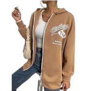 Trendseninle College Baskılı Kahverengi Fermuarlı Oversize Kadın Sweatshirt