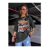 Trendseninle Compeltition Baskılı Füme Oversize Kadın T-shirt