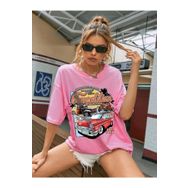 Trendseninle Compeltition Baskılı Pembe Oversize Kadın T-shirt
