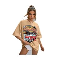 TrendSeninle Compeltition Baskılı Vizon Oversize Kadın T-shirt