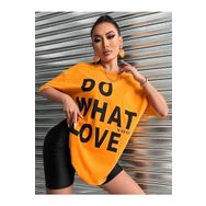 Trendseninle Do What Baskılı Turuncu Oversize Kadın T-shirt