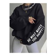 Trendseninle Do What Makes Baskılı Siyah Bisiklet Yaka Oversize Kadın Sweatshirt