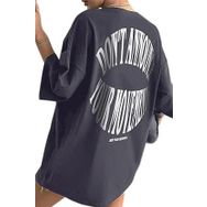 Trendseninle Dont Baskılı Füme Oversize Kadın T-shirt