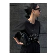 Trendseninle Energy Attitude Baskılı Siyah Oversize Kadın T-shirt