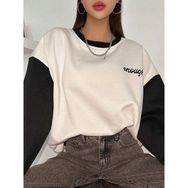 Trendseninle Enough Baskılı Beyaz Siyah Kol Detay Oversize Kadın Sweatshirt