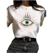 Trendseninle Eye Baskı Beyaz Regular Kadın T-shirt