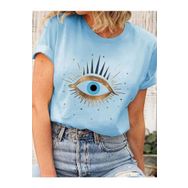 Trendseninle Eye Baskılı Bebe Mavisi Regular Kadın T-shirt