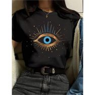 Trendseninle Eye Baskılı Siyah Regular Kadın T-shirt