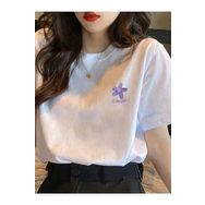 Trendseninle Flower Baskılı Oversize Beyaz1 Oversize Kadın T-shirt