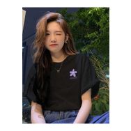 Trendseninle Flower Baskılı Siyah Oversize Kadın T-shirt