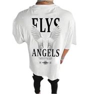Trendseninle Flys Angels Baskılı Beyaz Oversize Erkek T-shirt