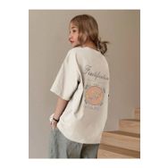 Trendseninle Fructification Baskılı Bej Oversize Kadın T-shirt
