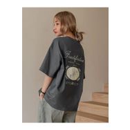 Trendseninle Fructification Baskılı Füme Oversize Kadın T-shirt