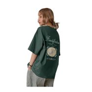 Trendseninle Fructification Baskılı Nefti Yeşil Oversize Kadın T-shirt