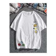 Trendseninle Funny Smile Baskılı Beyaz Oversize Erkek T-shirt