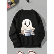 Trendseninle Ghost Siyah Bisiklet Yaka Kadın Sweatshirt